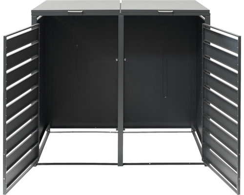 Doppel-Mülltonnenbox mit Lamellentüren geöffnet