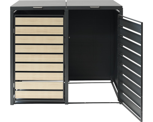 Mülltonnenbox für zwei Mülltonnen mit Tür und Klappdeckel