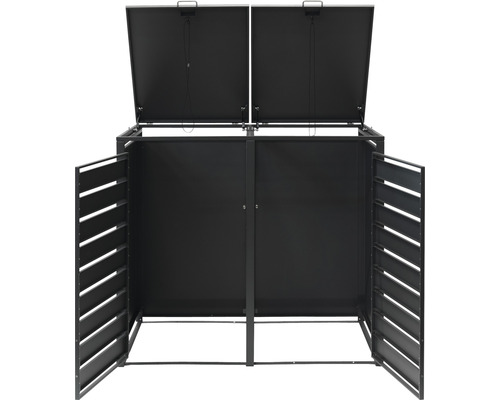 Mülltonnenbox für zwei Mülltonnen mit Lamellentüren und Klappdeckel