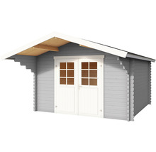 Gartenhaus Outdoor Life Viljandi 34 inkl. Vordach 339,7 x 445 cm lichtgrau