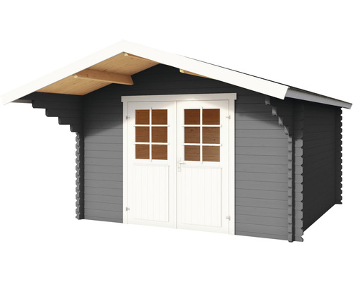 Graues Gartenhaus mit Doppeltür