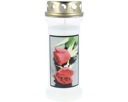 Grabkerze mit Rosenmotiv