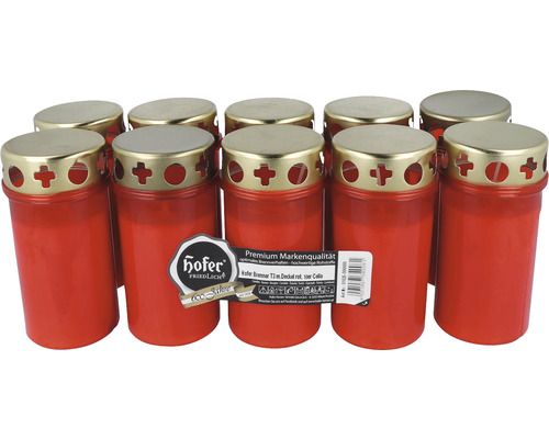 Rote Grablichter im Zehnerpack mit goldenem Deckel