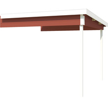Carport mit Holzstruktur und weißen Stützen