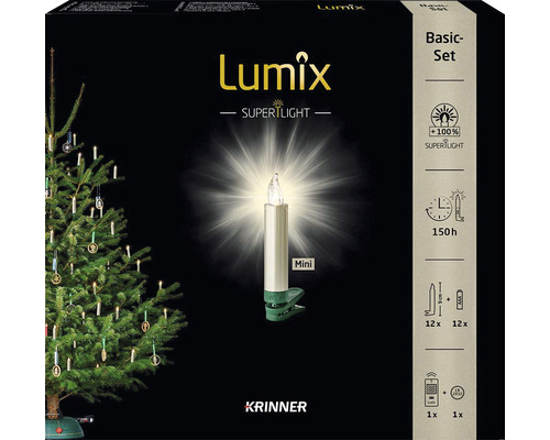 12er-Set kabellose Weihnachtsbaumkerze Krinner Lumix Superlight Mini cashmere Lichtfarbe warmweiß