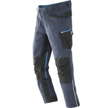 Blaue Arbeitshose mit schwarzen Verstärkungen und Taschen