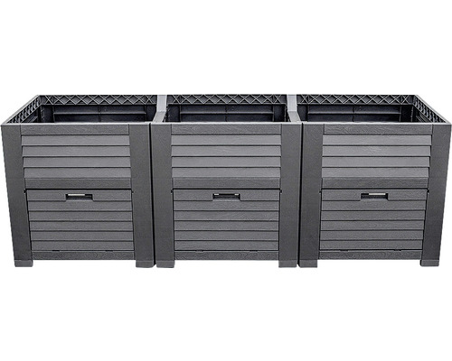 Dreifacher Komposter aus Kunststoff mit Entnahmeklappe