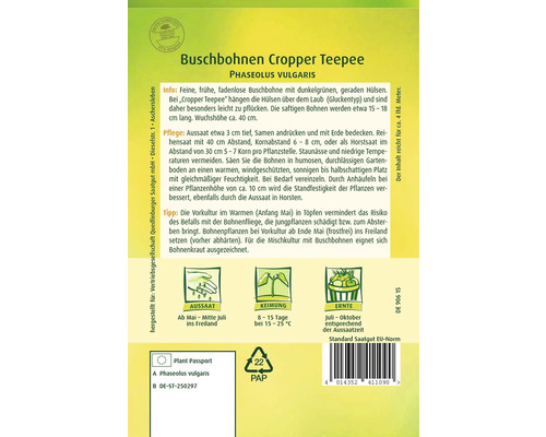Buschbohnen Cropper Teepee Saatgutpackung