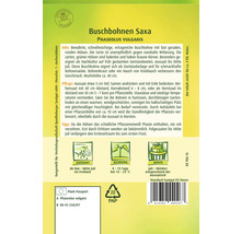 Buschbohnen Saxa Samenpackung mit Informationen zu Aussaat, Keimung und Ernte