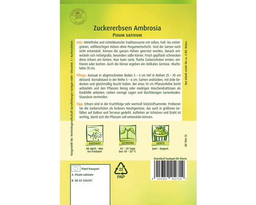 Zuckererbsen Ambrosia Saatgutpackung
