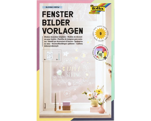 Fensterbilder Vorlagen, BLOOM & GROW, 8x Vorlagen in 52x73 cm,1x Kreidemarker Fensterbild Vorlagen Set mit Fensterstift und Motiven