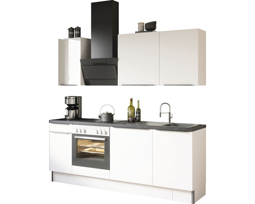 Optifit Küchenzeile mit Geräten Arvid986 210 cm Frontfarbe weiß glänzend Korpusfarbe weiß zerlegt