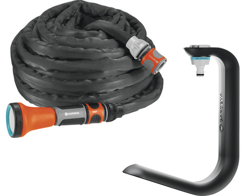 Textilschlauch GARDENA Liano Xtreme Ø 13 mm (1/2"), 10 m + TapFix Gardena Textilschlauch Liano Xtreme 20 Meter mit Gartenschlauchbox und Reinigungsspritze