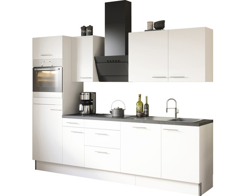 Optifit Küchenzeile mit Geräten Bengt932 270 cm Frontfarbe weiß matt Korpusfarbe weiß zerlegt