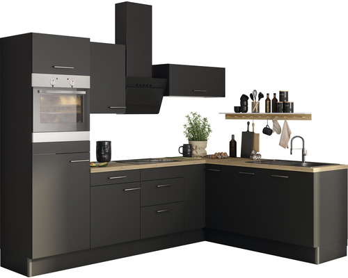 Optifit Winkelküche mit Geräten Ingvar420 270 cm anthrazit matt zerlegt Variante links