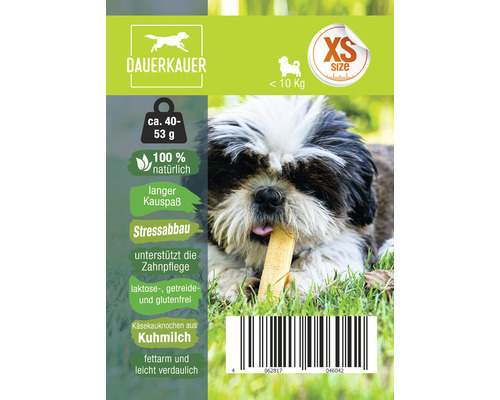 Dauerkauer Käseknochen aus Kuhmilch für kleine Hunde unter 10 Kilogramm der Größe XS, circa 40 bis 53 Gramm