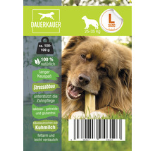 Verpackung eines Käsekausnochen aus Kuhmilch für Hunde Größe L, geeignet für Hunde mit 25 bis 35 Kilogramm Körpergewicht