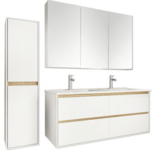 Badezimmerset mit Waschtischunterschrank, Spiegelschrank und Hochschrank