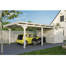 Einzelcarport SKAN HOLZ Emsland inkl. Abstellraum, Pfostenanker 404 x 846 cm weiß