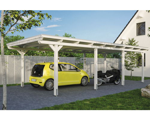 Einzelcarport SKAN HOLZ Emsland inkl. EPDM Folie, Pfostenanker 404 x 846 cm weiß