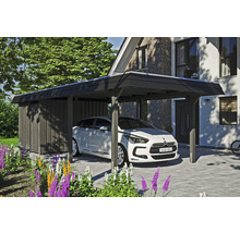 Einzelcarport SKAN HOLZ Wendland schwarze Blende inkl. Abstellraum, Pfostenanker 362 x 870 cm schiefer