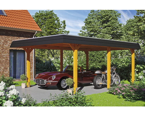 Einzelcarport SKAN HOLZ Wendland inkl. EPDM Folie, Pfostenanker 409 x 628 cm eiche hell