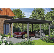Einzelcarport SKAN HOLZ Wendland schwarze Blende inkl. Pfostenanker 409 x 628 cm schiefer