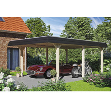 Einzelcarport SKAN HOLZ Wendland schwarze Blende inkl. EPDM Folie, Pfostenanker 409 x 628 cm natur