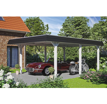 Einzelcarport SKAN HOLZ Wendland schwarze Blende inkl. Pfostenanker 409 x 628 cm weiß