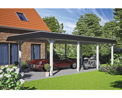 Einzelcarport SKAN HOLZ Wendland inkl. EPDM Folie, Pfostenanker 409 x 870 cm weiß