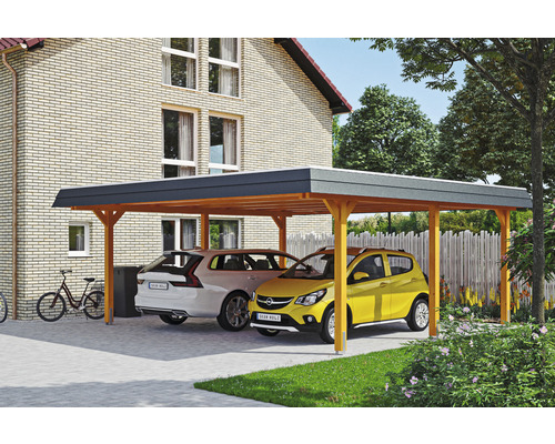 Doppelcarport SKAN HOLZ Wendland inkl. Pfostenanker 630 x 637 cm eiche hell