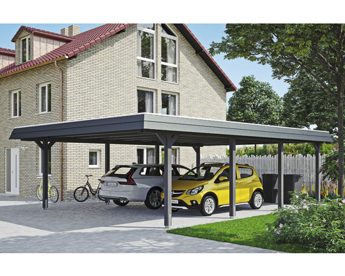 Doppelcarport SKAN HOLZ Wendland inkl. Pfostenanker 630 x 879 cm schiefer