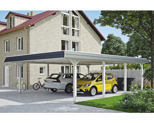 Doppelcarport SKAN HOLZ Wendland inkl. Pfostenanker 630 x 879 cm weiß