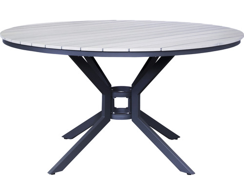 Esstisch Gartentisch SenS-Line garden furniture 140 x 140 x 74 cm Aluminium grau Runder Gartentisch mit Tischplatte aus Latten und einem Gestell aus Metall