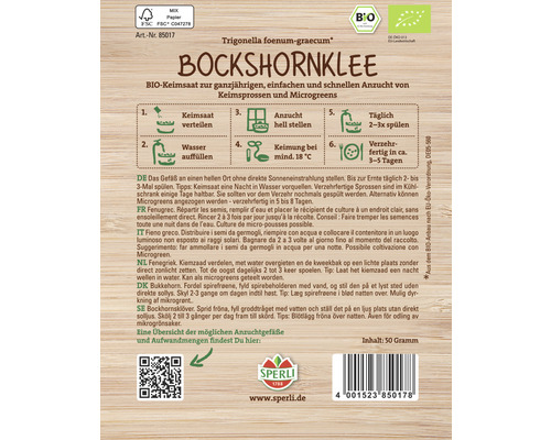 Bockshornklee Keimsaat Packung zur Anzucht von Keimsprossen und Microgreens