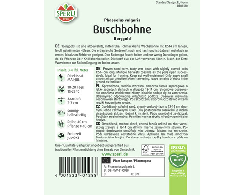 Sperli Buschbohne Berggold Saatgutpackung