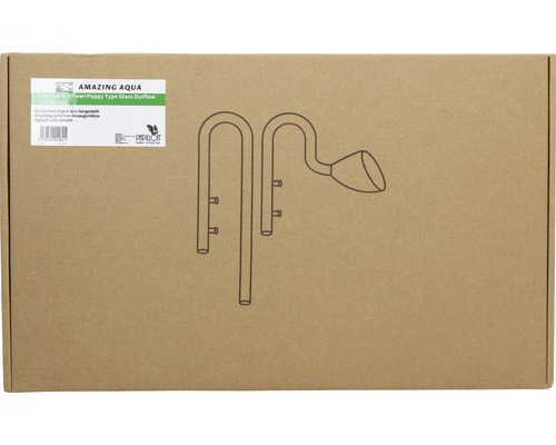 Verpackung einer Glasware für Aquarien mit V-Inflow und Mohnblumen-Outflow.