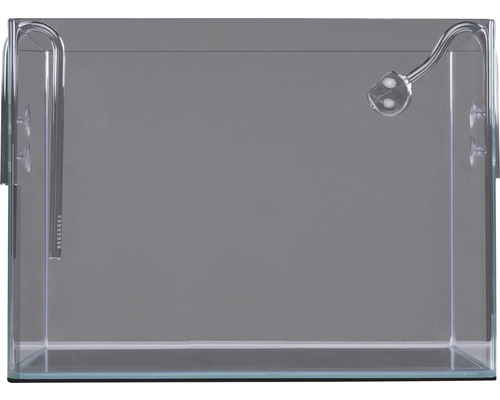 Leeres Glasaquarium mit Ein- und Auslauf