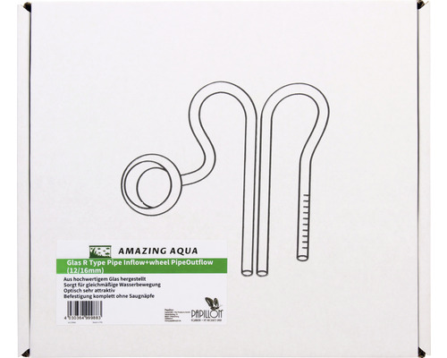 Verpackung einer Glas R-Type Pipe Inflow+Wheel Pipe Outflow (12/16 mm) für Aquarien