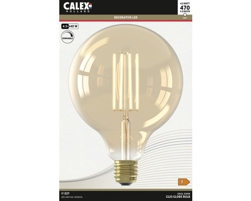 LED Globelampe G125 dimmbar E27/4,9W gold 470 lm 2100 K warmweiß Calex Warm Filament Calex G125 Globus Glühbirne, 4,5 Watt, E27 Fassung