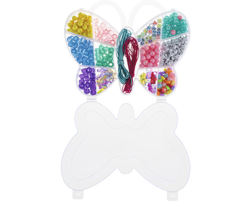 Schmuckperlen-Set in Schmetterlingsform mit verschiedenen Perlen und Schnüren