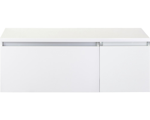 Waschtischunterschrank Sanox Frozen BxHxT 120 (80/40) x 43 cm x 45 cm Frontfarbe weiß hochglanz mit Waschtischplatte