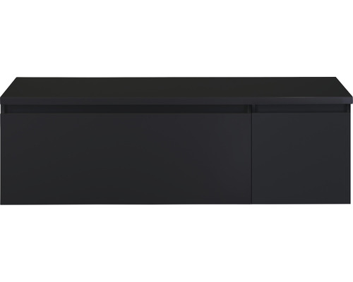 Waschtischunterschrank Sanox Frozen BxHxT 140 (100/40) x 43 cm x 45 cm Frontfarbe schwarz matt mit Waschtischplatte