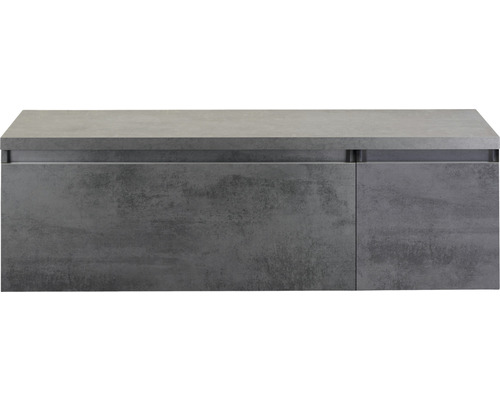 Waschtischunterschrank Sanox Frozen BxHxT 140 (100/40) x 43 cm x 45 cm Frontfarbe beton anthrazit mit Waschtischplatte