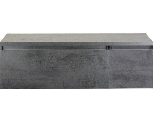 Waschtischunterschrank Sanox Frozen BxHxT 140 (100/40) x 43 cm x 45 cm Frontfarbe beton anthrazit mit Waschtischplatte Waschtischunterschrank Sanox Frozen BxHxT 140 (100/40) x 43 cm x 45 cm Frontfarbe beton anthrazit mit Waschtischplatte