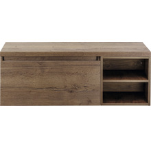 Holzschuhschrank mit Schublade und zwei offenen Regalen