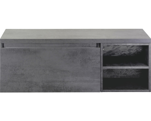 Waschtischunterschrank Sanox Frozen BxHxT 120 x 43 cm x 45 cm Frontfarbe beton anthrazit mit Waschtischplatte und Regal