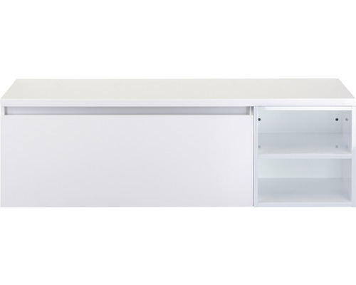 Waschtischunterschrank Sanox Frozen BxHxT 140 x 43 cm x 45 cm Frontfarbe weiß hochglanz mit Waschtischplatte und Regal Waschtischunterschrank Sanox Frozen BxHxT 140 x 43 cm x 45 cm Frontfarbe weiß hochglanz mit Waschtischplatte und Regal