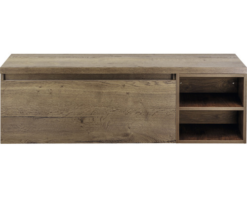 Waschtischunterschrank Sanox Frozen BxHxT 140 x 43 cm x 45 cm Frontfarbe tabacco mit Waschtischplatte und Regal Waschtischunterschrank Sanox Frozen BxHxT 140 x 43 cm x 45 cm Frontfarbe tabacco mit Waschtischplatte und Regal