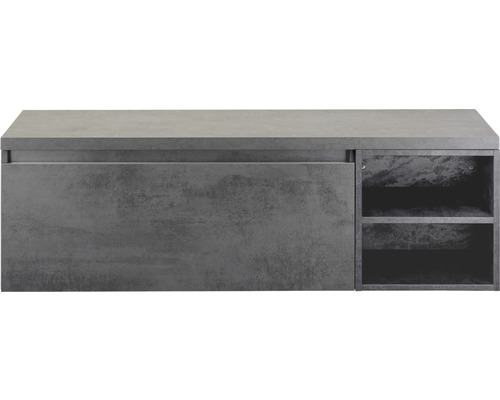 Waschtischunterschrank Sanox Frozen BxHxT 140 x 43 cm x 45 cm Frontfarbe beton anthrazit mit Waschtischplatte und Regal